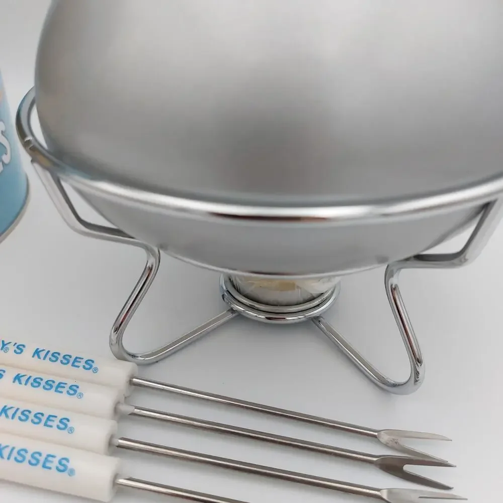 2008 Hershey's Kisses 100th Anniversary Fondue Set Ceramic Silver Pot Tin Forks